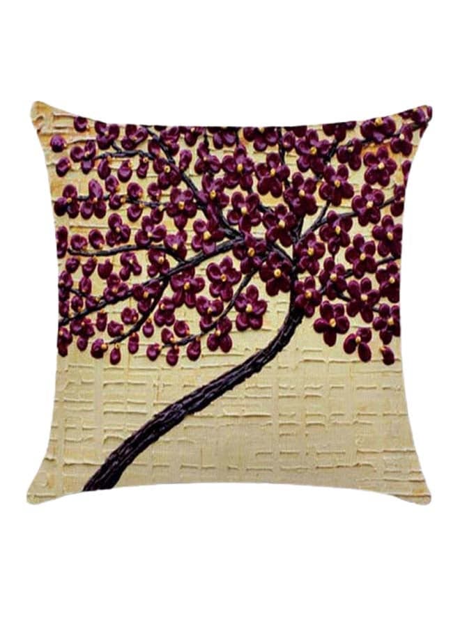 Flowering Tree Printed Cushion Cover Cotton Blend Multicolour 45 x 45cm