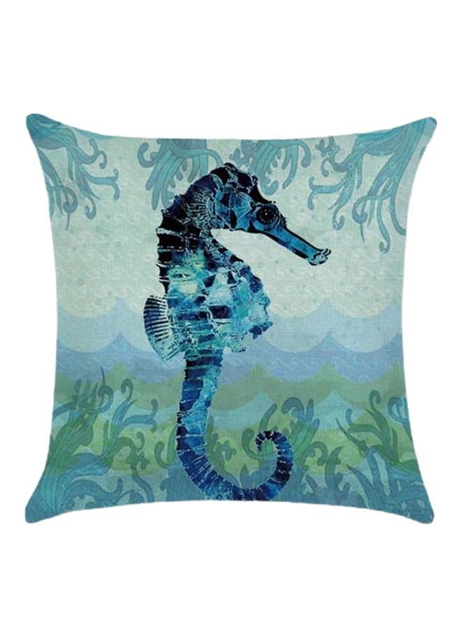 Sea Horse Printed Cushion Cover Cotton Blend Multicolour 45 x 45cm