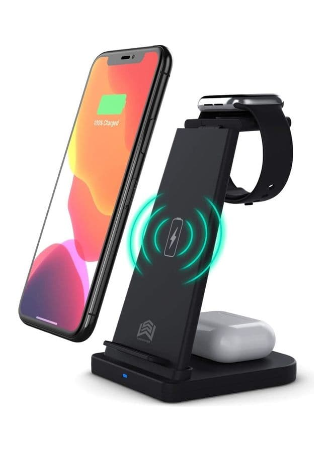 3-In-1 Detachable, Wireless Phone Charging Dock Station Black