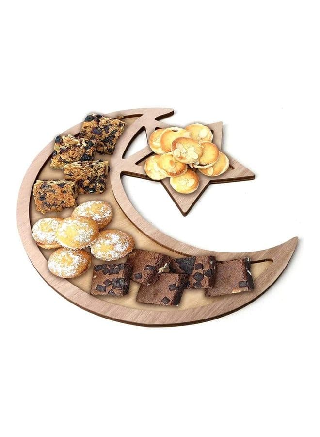 Wooden Ramadan Eid Mubarak Themed Dinner Plate Brown 35x33.3cm