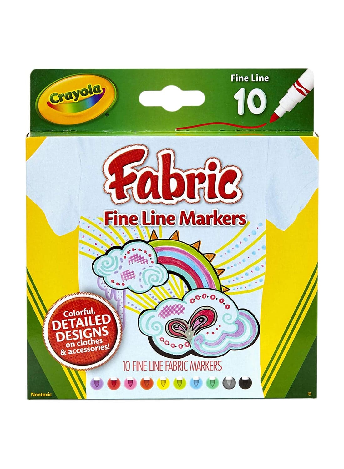 10 Piece Fine Line Fabric Markers - Colourful Detailed Designs On Clothes And Accessories 6.25x5.5x0.63cm