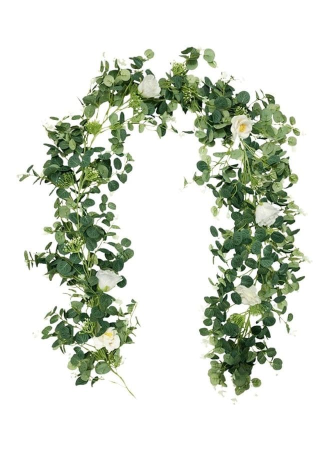 Artificial Eucalyptus Leaves Garland With Flowers Green/White