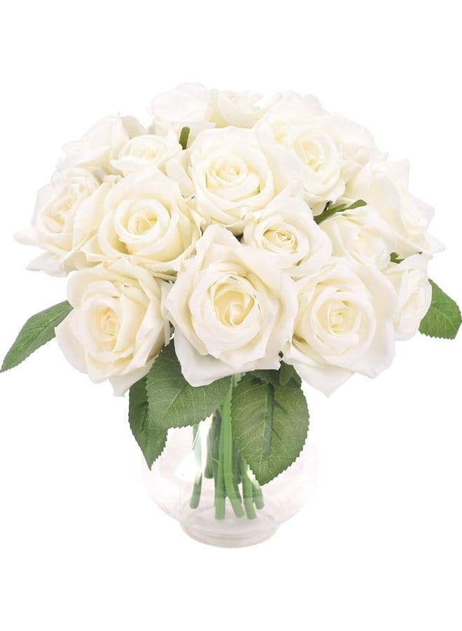 18 Pcs Artificial Roses 27cm White