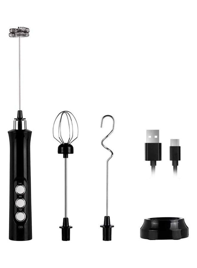 6-Piece Milk Frother With Whisk Set Black/Silver