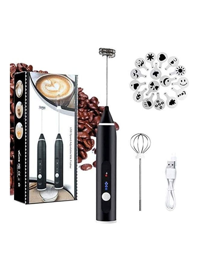 3-Piece Electric Milk Frother And Whisk Set Black/Silver