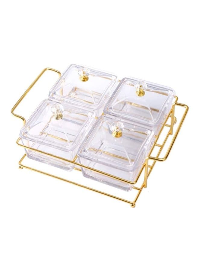 4-Piece Condiment Server Dishes with Bracket Clear/Golden 7.5 x 19 x 24.5cm