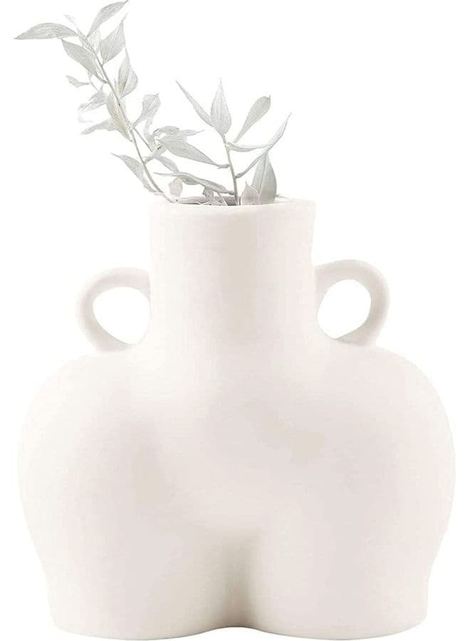 Human Body Shaped Decorative Flower Pot with Side Ring Handle White One Size