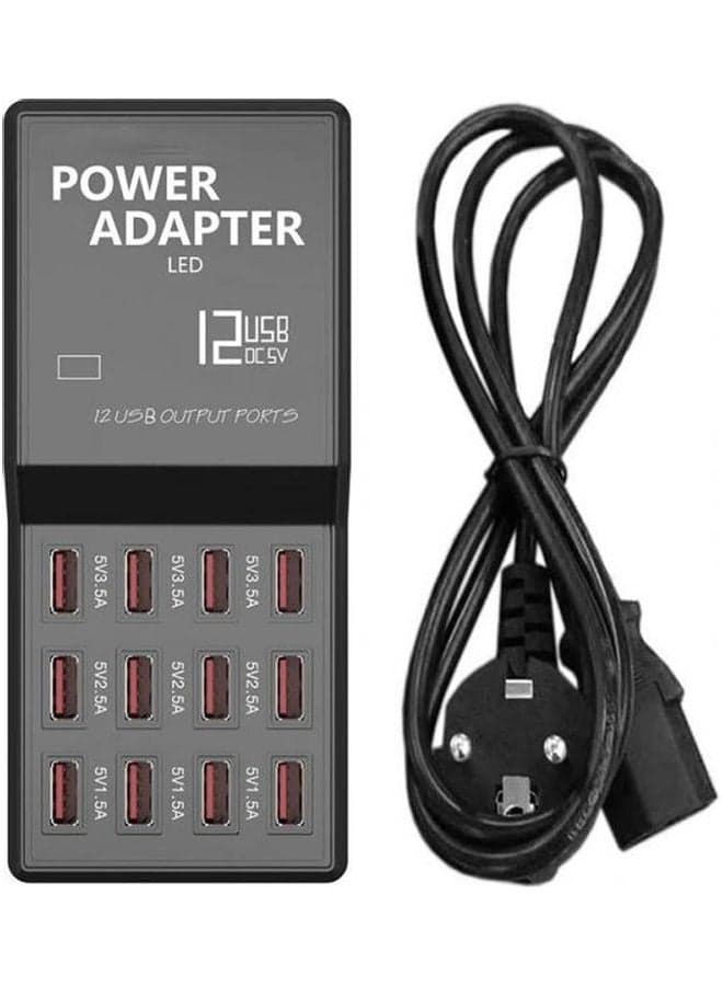 Usb Charger With 12 Port Hub Multiple Speed Charging Power Adapter Eu Plug For Usb Devices Black