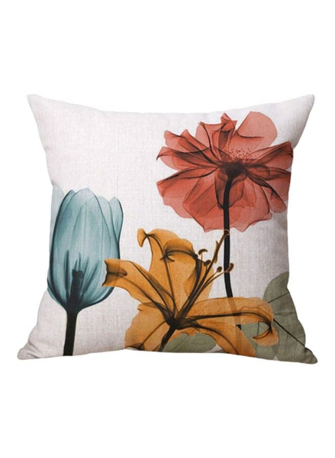 Floral Printed Pillowcase Linen White/Blue/Red 45x45cm