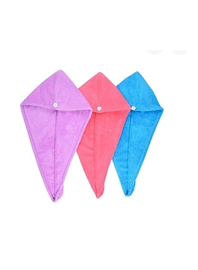 Pack Of 3 Microfiber Hair Towel Turban Wrap Multicolour 63x24cm