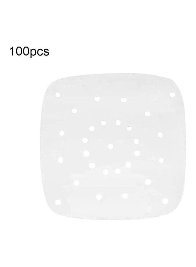 100-Piece Perforated Square Non-Stick Air Frying Paper White 9inch