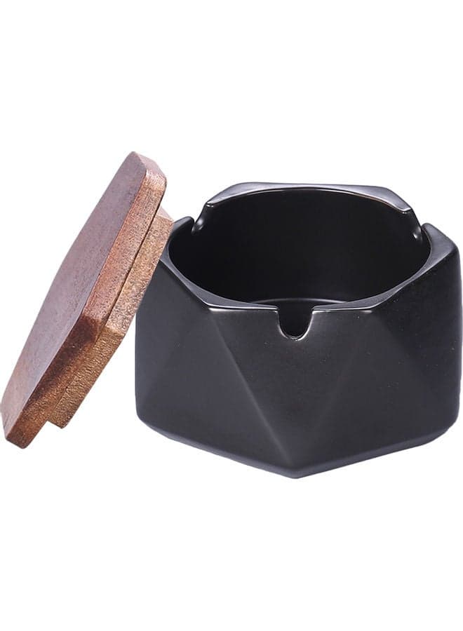 Geometric Ashtray With Lid Black