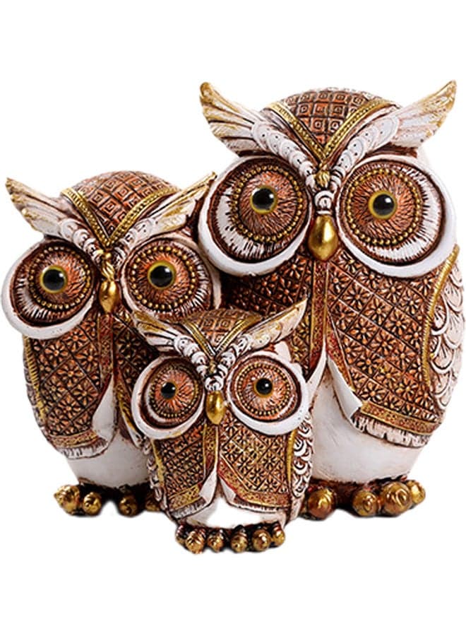 3-Piece Eco-Friendly Fadeless Owl Statue Brown/White