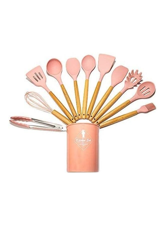 11-Piece Kitchen Utensils Set Pink/Brown One Size
