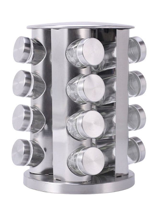 16-Piece Spice Jar Rack With 360°Rotating Clear/Silver