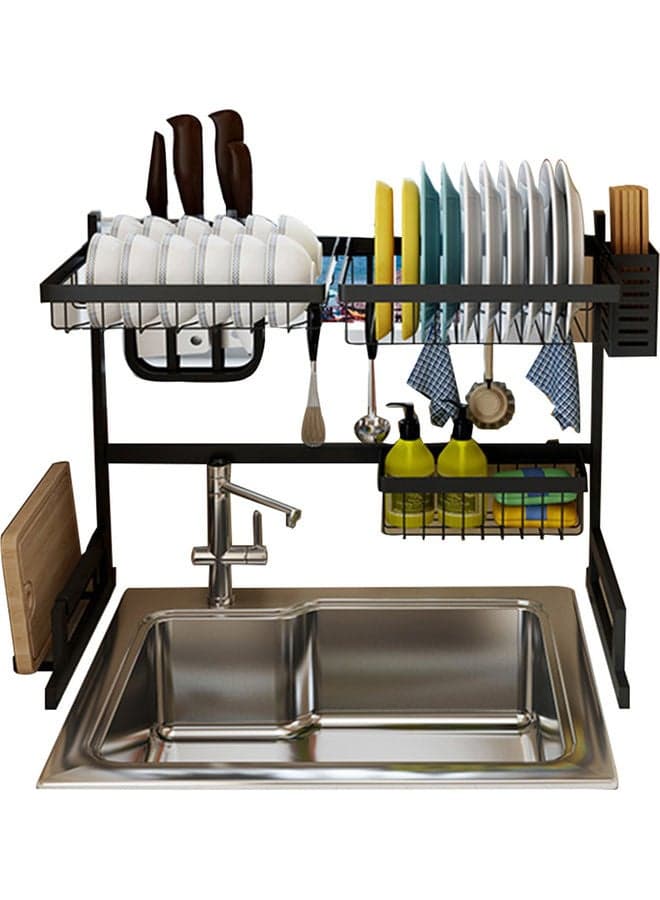 Over The Sink Stainless Steel Dish Rack Black 69 x 34 x 16cm