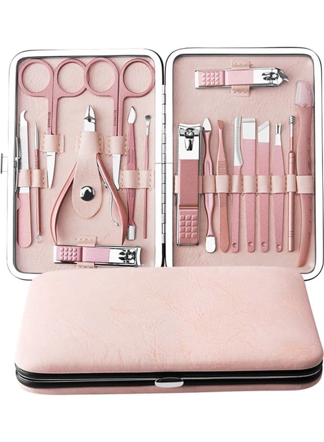 18-Piece Professional Pedicure and Manicure Tool Kit Pink/Silver