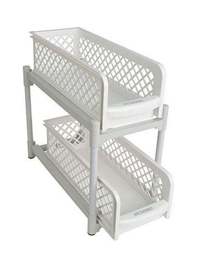 Under Sink Sliding Shelf Two Tier Kitchen White