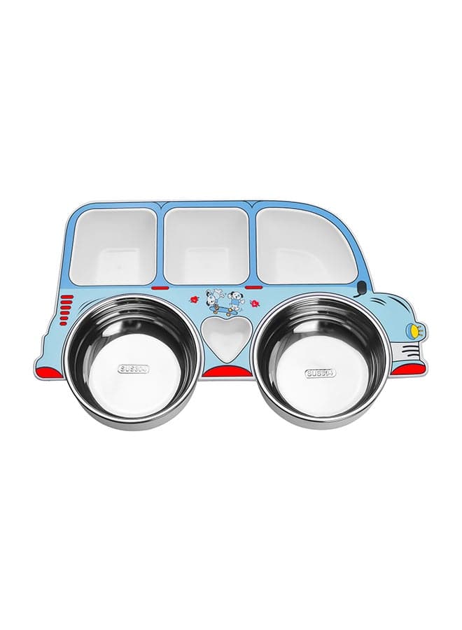 Cute 5 Compartments Divided Plate Food Tray Bpa Free Blue