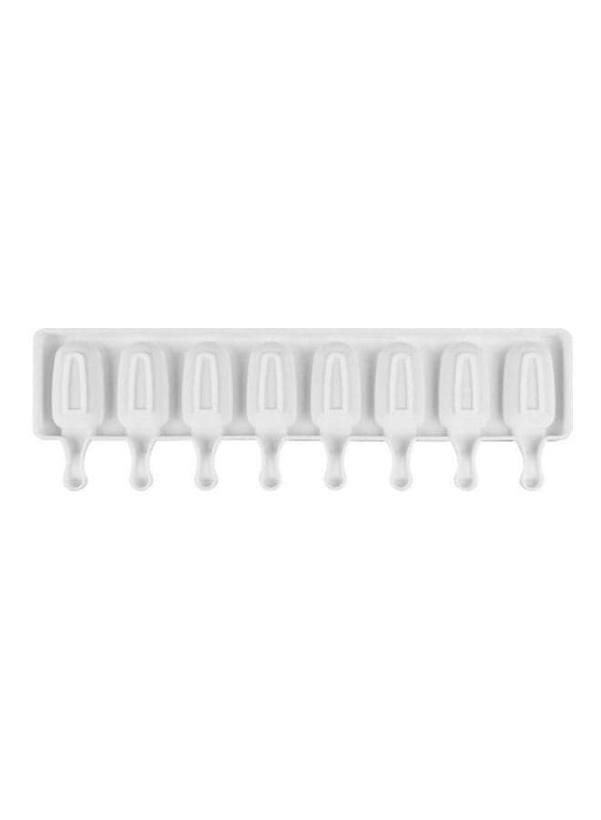 8 Cavity Ice Cream Silicone Mold DIY Molds Ice Cube Moulds Ice Cream Maker Dessert Molds Tray With Popsicle Thick material White