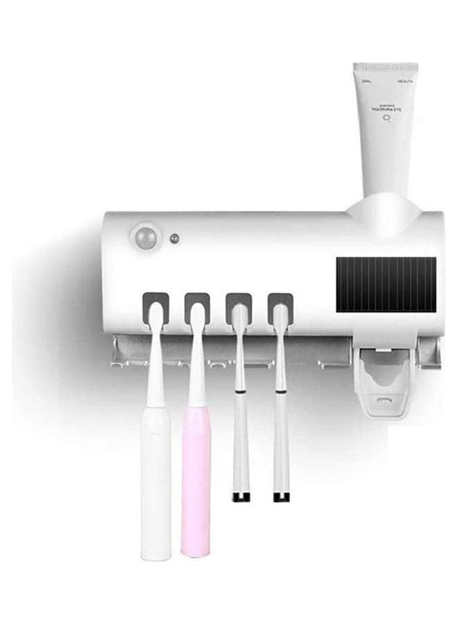 Uv Toothbrush Sterilizer Solar Toothbrush Sanitizer Toothbrush Rack Toothbrush Holder Toothbrush Stand Brush Holder With Toothpaste Dispenser Bathroom Organizer Storage Rack White 7x12x21cm