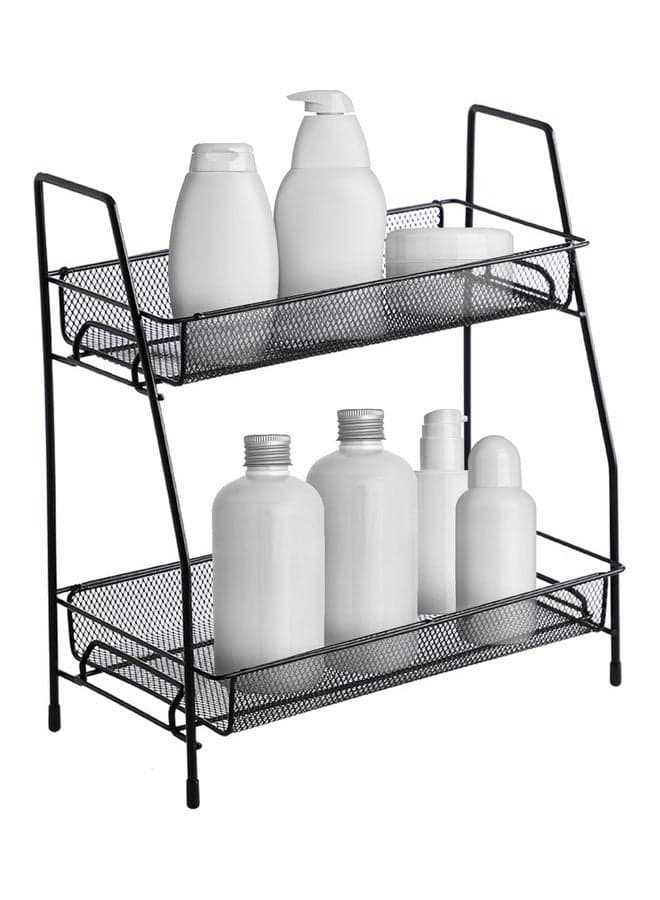 2-Tier Countertop Shelf Kitchen Spice Rack Organizer Detachable Iron Storage Shelf for Bathroom Small Storage Rack Makeup Fruits Snacks Basket Organizer Black 36.00*7.00*18.00cm