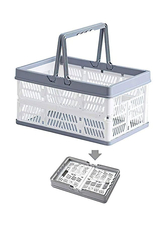 Plastic Collapsible Storage Shopping Basket Grey/White 11.7 x 7.87 x 6.17inch