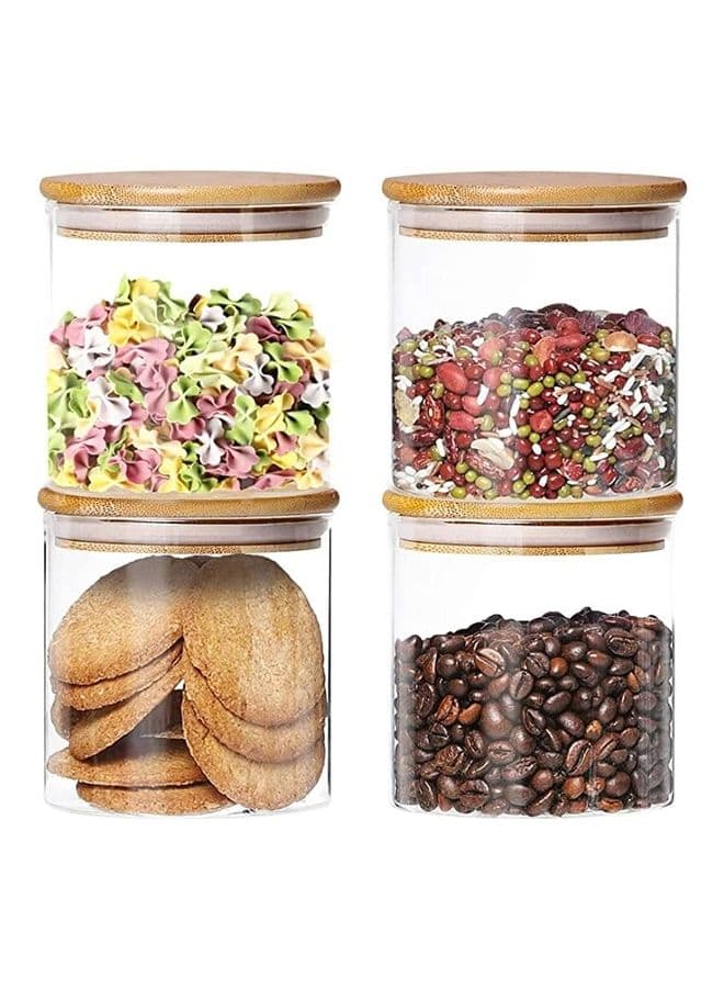 4-Piece Glass Jar With Bamboo Lid Clear/Beige