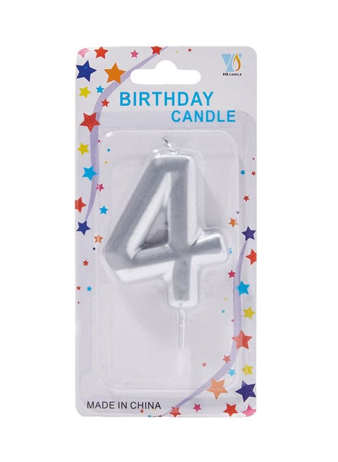 Number-4 Silver Colour With Stick Birthday Candle
