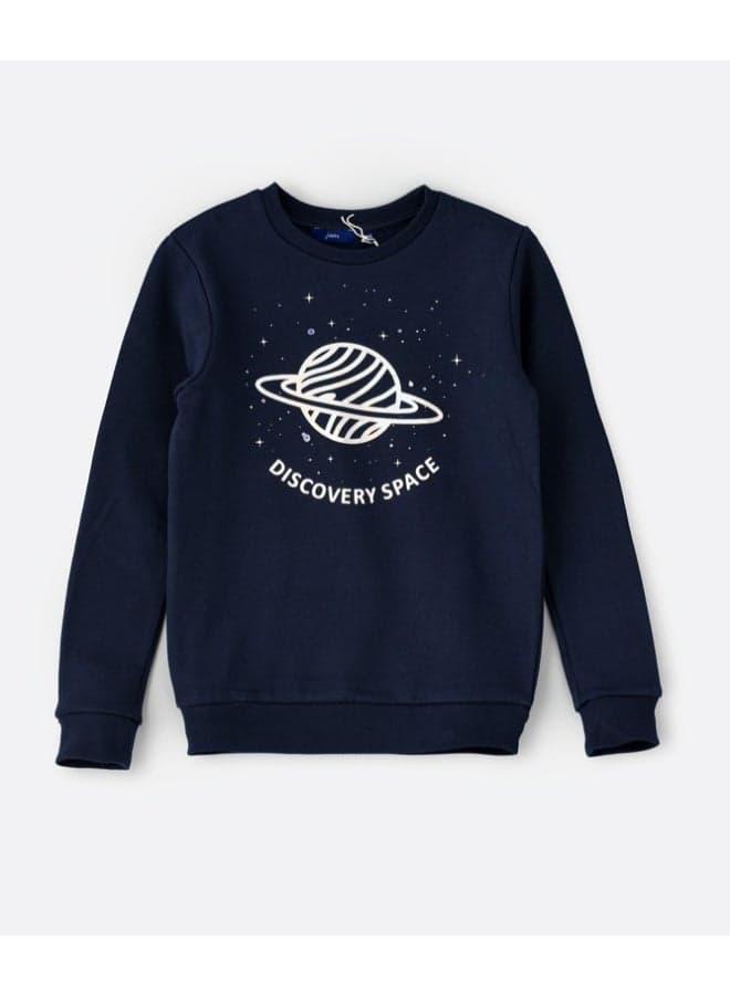 Printed Knit Sweatshirt Navy Blue