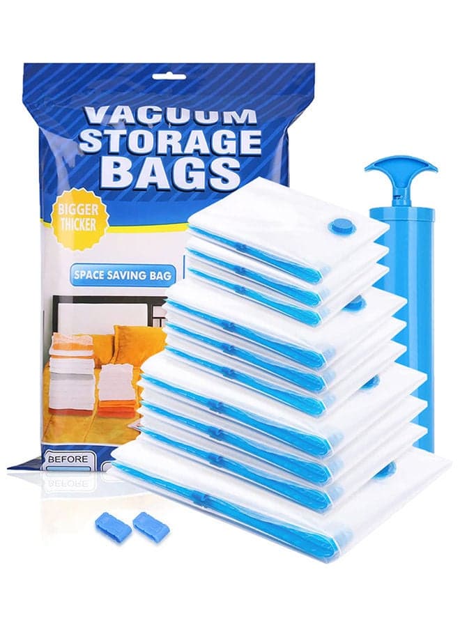 10-Pack Reusable Vacuum Storage Bags White/Blue 100x80cm