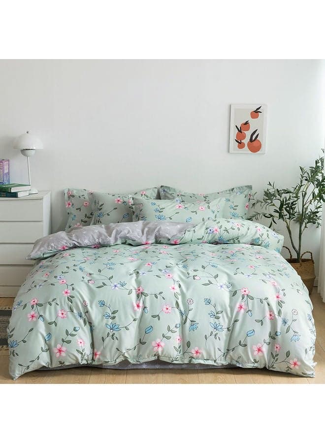 6-Piece Double Size Duvet Cover Set Microfiber Multicolour Duvet Cover - 200x230, Flat Sheet - 220x280, Pillow Cover - 48x74cm