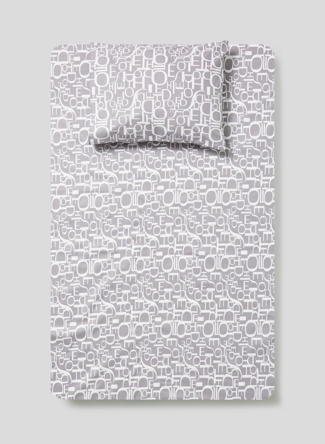 2-Piece Single Size 180 Thread Count Premium Collection Alphabet Printed Bedsheet Set Includes 1xBedsheet ,1xPillow Case 50x75 cm Cotton Grey/White 147x240cm