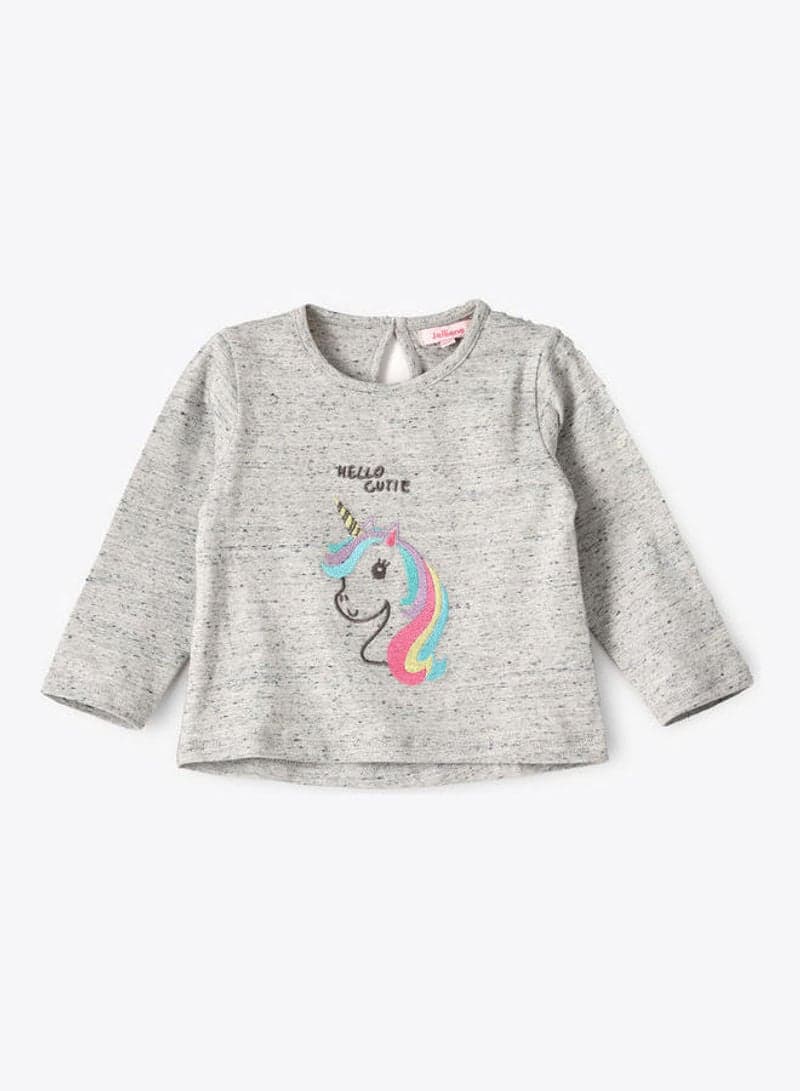 Round Neck Long Sleeve Knit T-Shirt Light Grey Melange