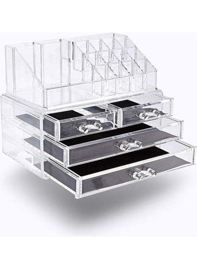 Jewelry And Cosmetic Storage 2 Piece Acrylic Makeup Organizer Clear