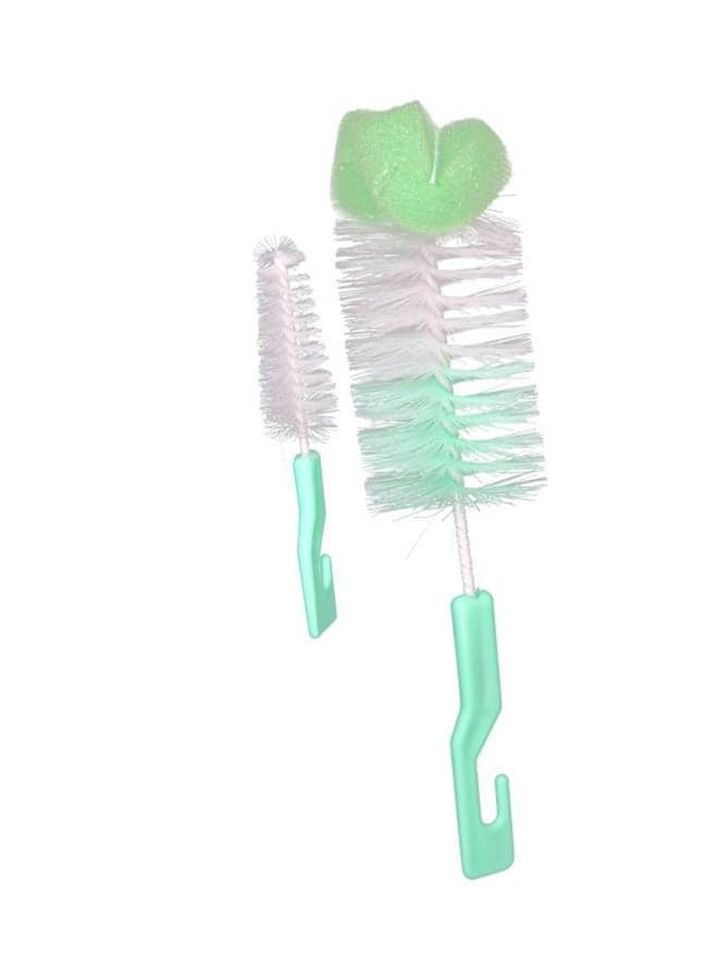 Pack Of 2 Multi Functional Bottle Cleaner Flexible Brush Kit With Sponge Head Green/White