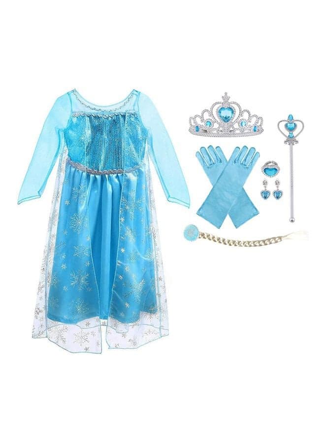 High-Quality Attractive Blue Fairy Tale Princess Costume With Accessory Set for Girls 130cm