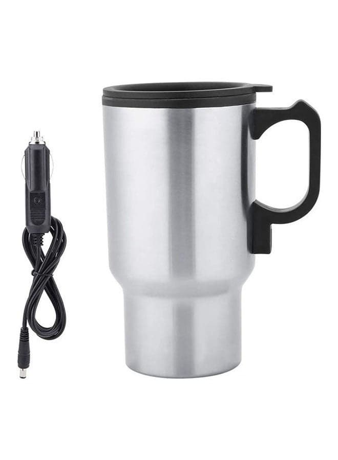 Electric Cup- 12V Stainless Steel Travel Mug Electric Car Heating Coffee Milk Cup Hot Water Bottle Silver-Beige