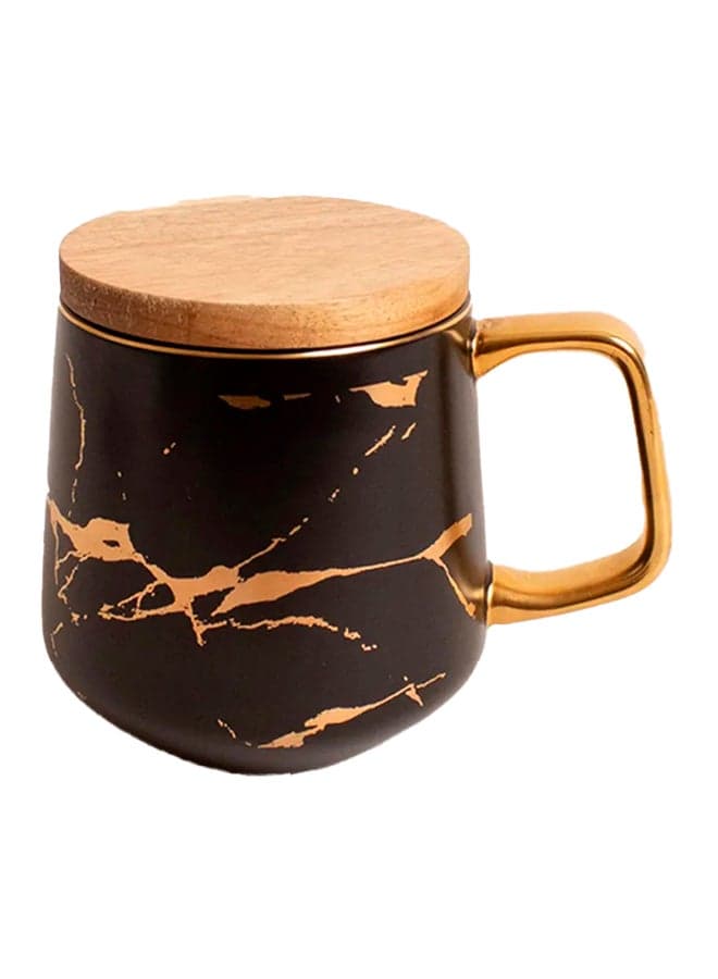 Ceramic Marble Coffee Mug With Wood Coaster Black