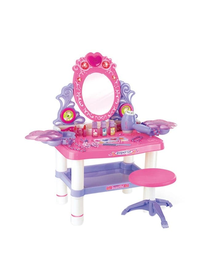 Kids Pretend Beauty Play Set Musical Dressing Table Toy With Mirror And Light 62x33x64.5cm