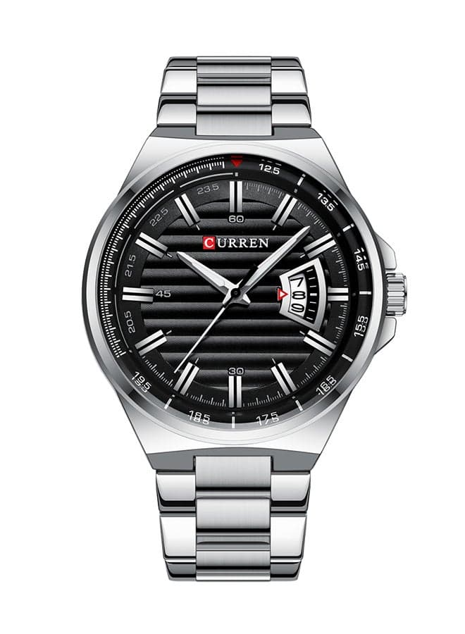 Men's Waterproof Stainless Steel BAnd With CalAnder Quartz Watch 8375 - 45 mm - Silver