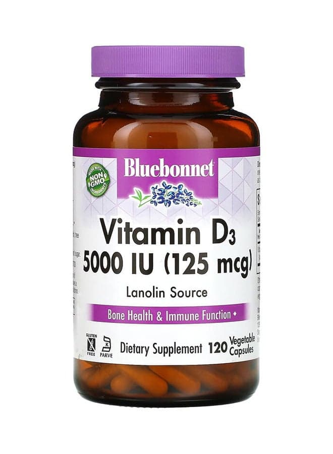 Bluebonnet Nutrition, Vitamin D3, 125 mcg (5,000 IU), 120 Vegetable Capsule