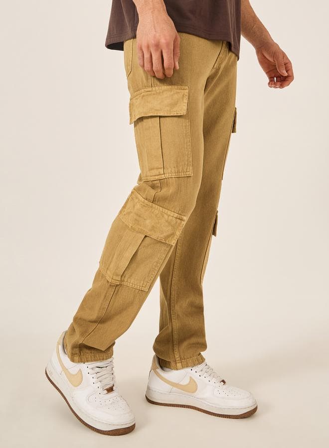 Styli Overdyed Mid Wash Cargo Bootcut Jeans